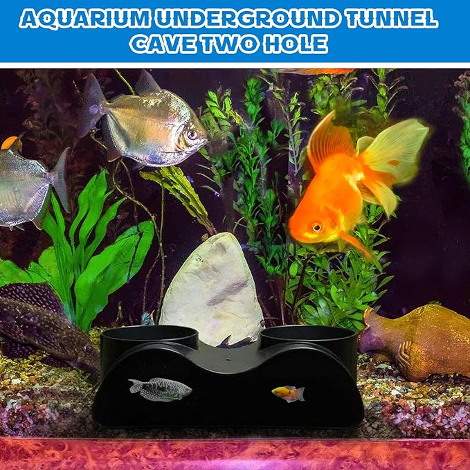 AceOrbit 2 Pcs Aquarium Underground Tunnel Cave with Natural Curve Two Hole Fish Tank Hideout Decor Decoration for Loaches, Corydora Catfish, Bettas, Pleco and Shrimps (Black)