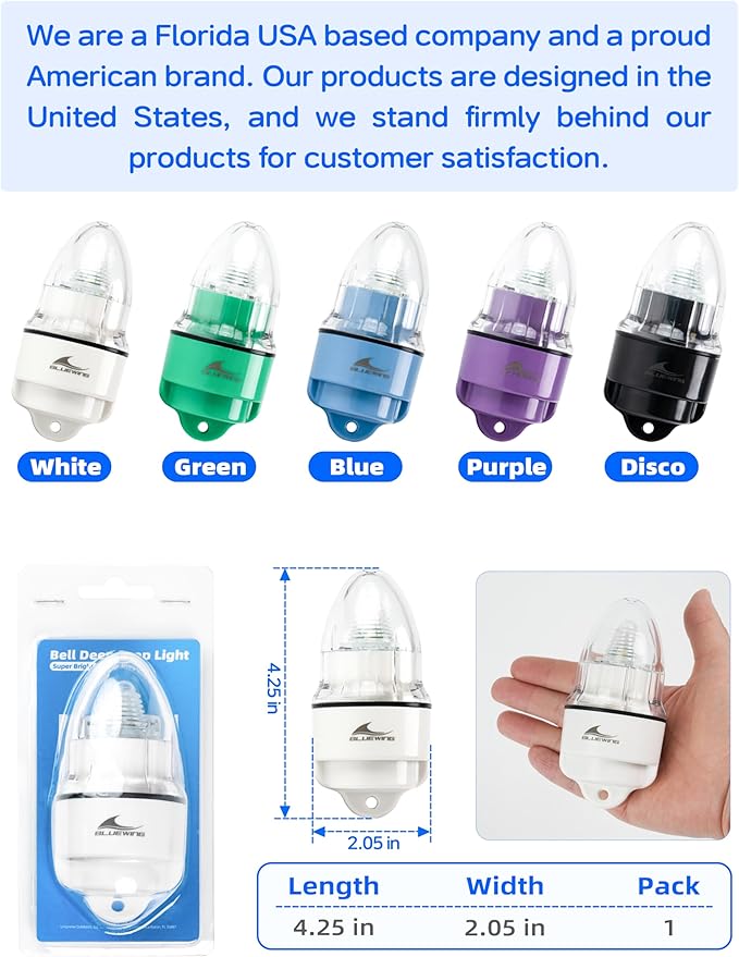 BLUEWING Upgraded Bell Deep Drop Light 3X-5X Brighter LED Underwater Swordfish Fishing Light Super Bright Fishing Flasher