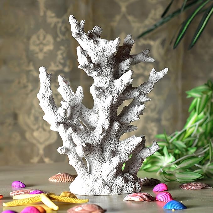 Tirifer Artificial Aquarium Coral Ornament White Resin Faux Coral Branch Decoration for Fish Tank Landscape