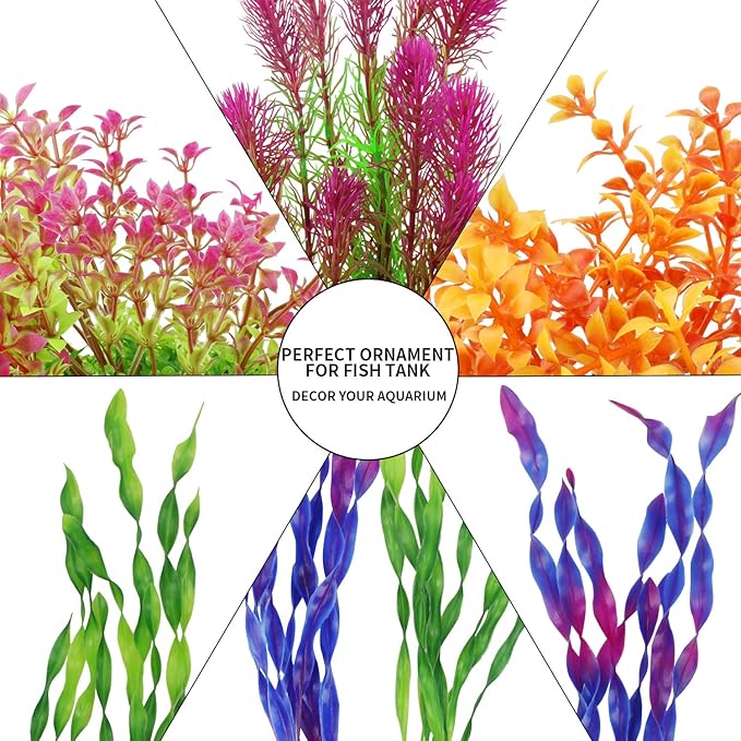 MyLifeUNIT Artificial Aquarium Plants, Plastic Fish Tank Plants for Aquarium Decorations, Pack of 7 (Style A)