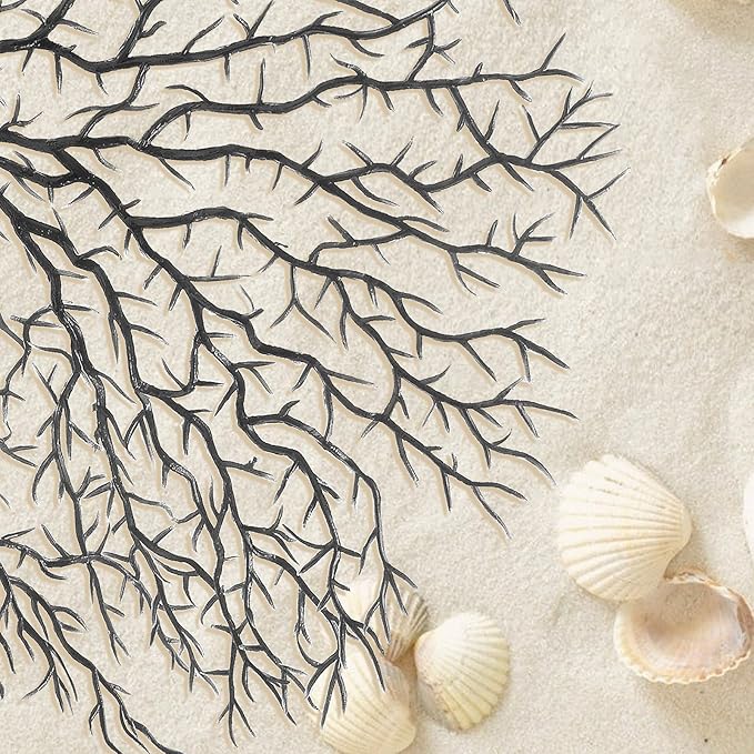 Piutouyar 2Pcs Sea Fan Coral Decorations, Black Simulation Sea Coral Branch for Aquarium Ornament Fish Tank Landscape (11.8inch+6.7inch)