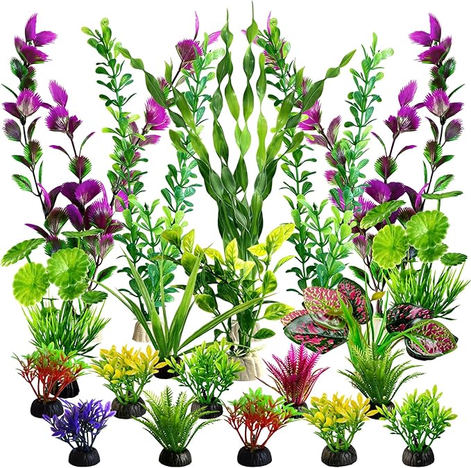 Promising Aquarium Decor Plastic Plants, Fish Tank Accessories, Artificial Aquarium Plants Kit, 22 Pieces
