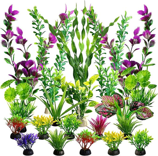 Promising Aquarium Decor Plastic Plants, Fish Tank Accessories, Artificial Aquarium Plants Kit, 22 Pieces