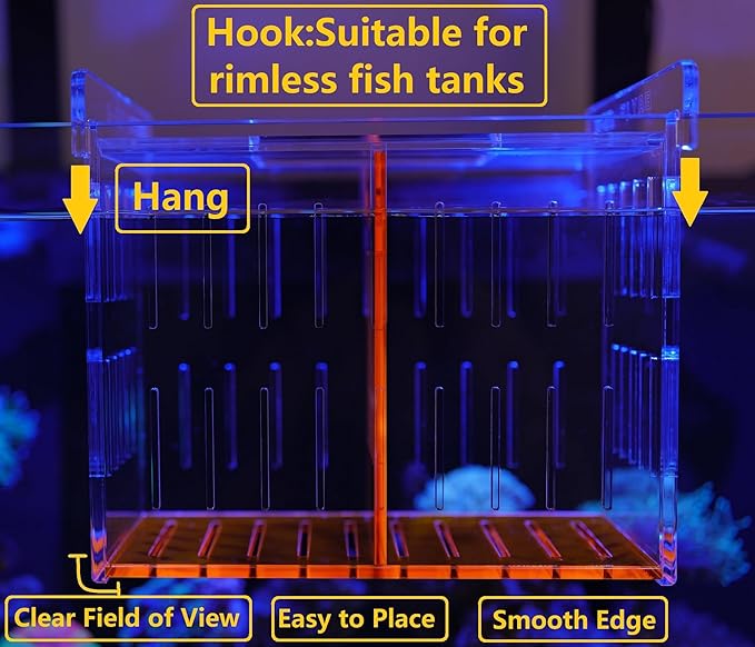 Acrylic Acclimation Box for Saltwater Fish and Reef Coral Quarantine Isolation Box for Aquarium Fish Hydroponic Plant External Breeding Box