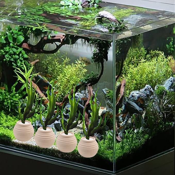 4 PCS Aquatic Plants Fixed Ring Set, Anti-Floating Ceramic for Fixing Water Plants Fish Tank Landscaping Ornaments Aquarium Decoration (White)