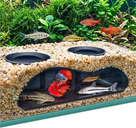 NUPICK Black Underground Aquarium Cave Tunnel, PETG 3D Printed Fish Tank Cave Hideout with Smooth Surface, Two-Hole Aquarium Tunnel, Fish Tank Decor for Bettas, Shrimp, Corys, Loaches, Guppie, Snails