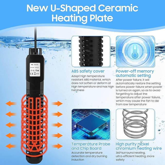 Aquarium Heater, Fish Tank Heater with Digital LED Controller, Overheat Pond Heaters for Outdoor Ponds with Fish, Adjustable Water Tank Heater for 75-120 Gallon Fish Tank