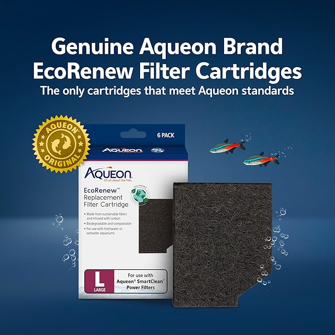 Aqueon Genuine EcoRenew Filter Cartridges, for Freshwater and Saltwater Aquariums, Large, 6-Pack