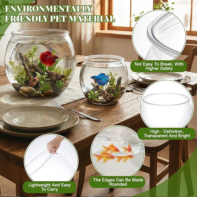Geelin 2 Pcs 1.5 Gallon + 0.8 Gallon Plastic Fish Tank Large Bowl Shatterproof with Crystal Clear Clarity for Terrarium, Flower Vase Centerpiece Gift for Fish Lovers
