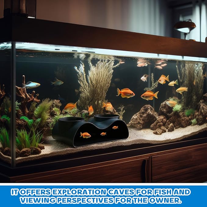 AceOrbit 2 Pcs Aquarium Underground Tunnel Cave with Natural Curve Two Hole Fish Tank Hideout Decor Decoration for Loaches, Corydora Catfish, Bettas, Pleco and Shrimps (Black)