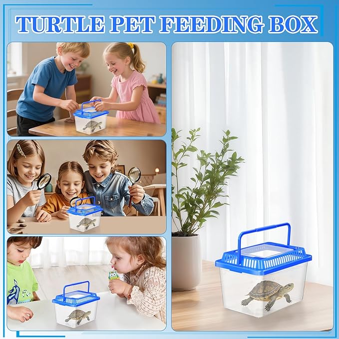 SEWACC Turtle Carrier Fish Tank with Lid Portable Turtle Aquarium Carrying Tank Clear Plastic Storage Box for Home Use