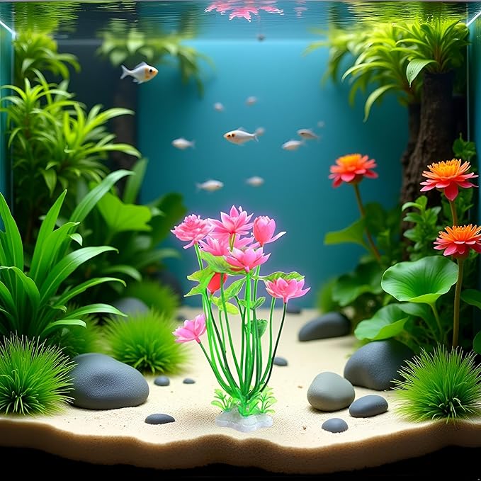 1pc Pink Artificial Water Plants,Plastic Lotus Fish Tank Ornament,Aquatics Grass Flower Simulation Wedding Favors,Plastic Plants for Party Fish and Aquatic Pets,Aquarium Décor