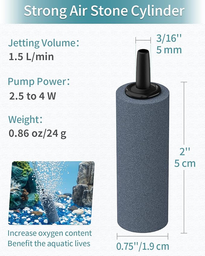 Pawfly Aquarium Air Stone Bubbler 2 Inch Cylindrical Bubble Release Tool Oxygen Diffuser for Air Pump Fish Tank Bucket Small Pond and DWC Reservoir, 10 Pack