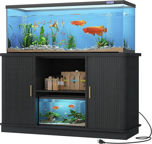 Fish Tank Stand, 75 Gallon Tank Stand with Sliding Cabinet Door, Heavy Duty Aquarium Stand with Power Outlet for Turtle Tank, Reptile Terrarium, 1000LBS Capacity (Black)