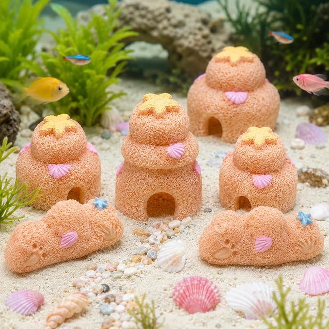 LOGOFUN 8pcs Fish Tank Castle Decoration Mini Castle Model Miniature Resin Sand Castle Craft for Aquarium Microlandscape Decorations