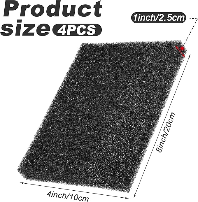 Honoson 4 Pack Aquarium Bio Sponge Filter Media Pad Cut to Size Filter Foam Sponges Open Cell Foam Sheet for Aquarium Fish Tank Sump Ponds Hydroponics(8 x 4 x 1 Inch,Black)
