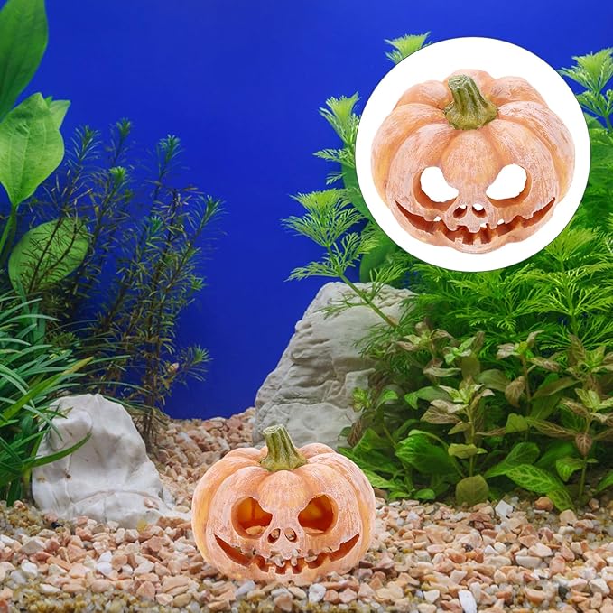 Milisten Orange Resin Halloween Pumpkin Fish Hideout, Aquarium & Terrarium Decor, Modern Realistic Simulated Modeling, Tabletop, All Seasons