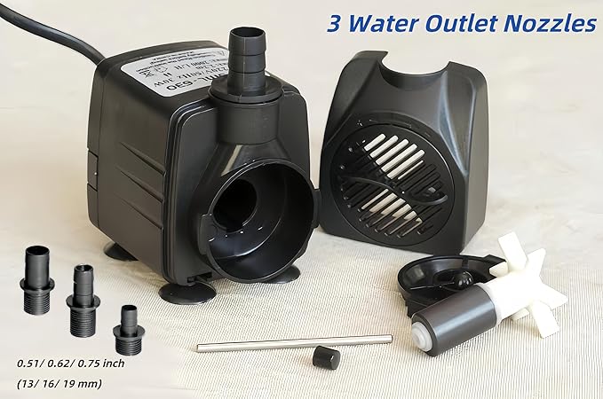 30W Submersible Water Pump, 550 GPH 7.2ft Lift Aquarium Fish Tank Fountain Water Pump, Ultra Quiet Fountain Pool Pond Pump with Suction Cups 3 Nozzles