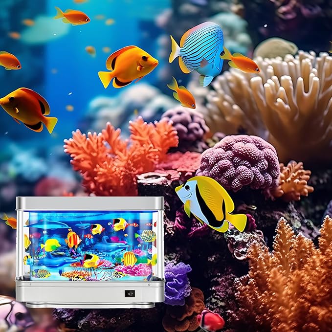 Fake Motion Fish Tank Mini Aquarium,Artificial Aquarium Decorations,Artificial Tropical Fish Decorative,Virtual Ocean Moving Fish lamp for Bedroom Office Décor