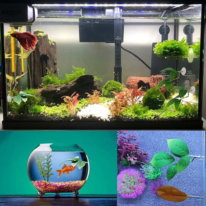 Fish Leaf Pad Fish Tank Accessories Aquarium Décor Simulating 2 pcs Adjustable Plastic Plants Betta Natural Habitat Playing Spawn Breed Rest Bed with Suction Cup Multi Leaf Design (2)