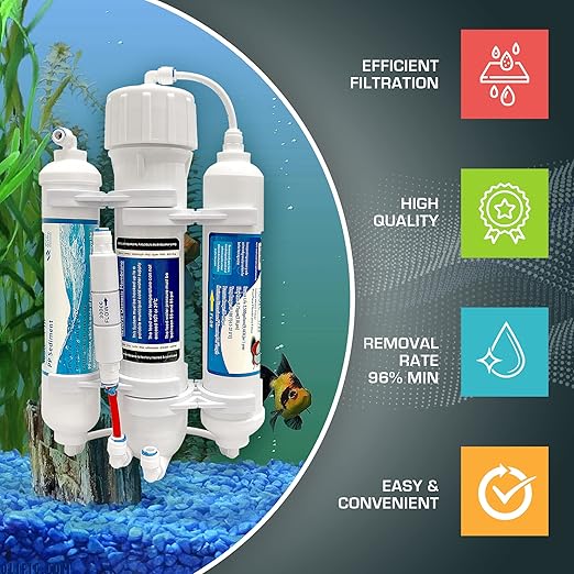 3 Stage Reverse Osmosis Countertop Portable Tank-Less Space Saver Water Universal Filtration System for Drinking Water or Aquarium Fish Tank Filter NSF Certified 50 GPD Membrane Removal Rate 98%