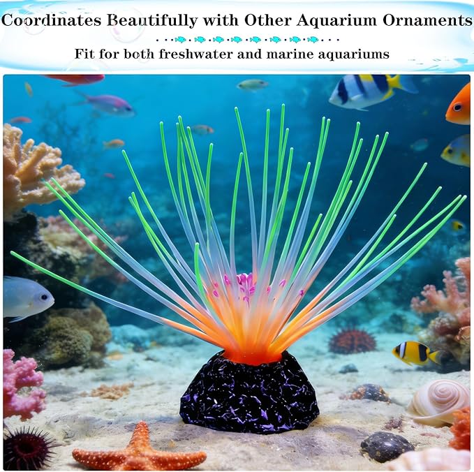 Glowing Effect Aquarium Fish Tank Decorations, Silicone Artificial Aquarium Plants Ornament Glow in the Dark, Small Fish Tank Decor Accessories for Aquarium Landscaping(Green)