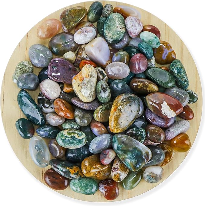 Colorful Agate 1lb Crystal Polished Tumbled Stones Irregular Shaped Crystal Chips Bulk Natural Gemstone Aquarium Gravel Rocks Vase Filler Fish Tank Gravel Home Decoration (Ocean Jasper)