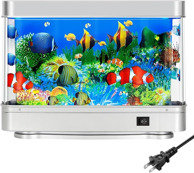 Fake Fish Tank,Artificial Aquarium Decorations,Fake Aquarium Decor,Virtual Ocean Moving Fish lamp for Bedroom Office Décor