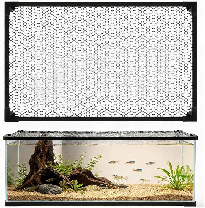 Magnetic Fish Tank Cover Net Aquarium Lid, Mesh Top Hood Cut to Any Size Ventilation Transparency Anti-Jumping Aquarium Cover