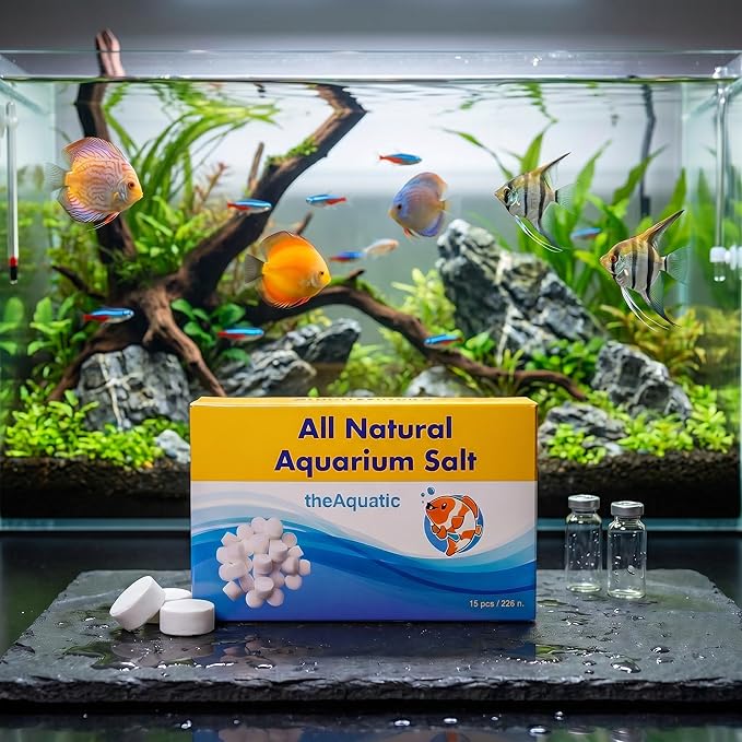 Premium Aquarium Salt, Aquarium Salt Freshwater Tablets for Aquarium Water Treatments Essential Supplies (15 Tablets)