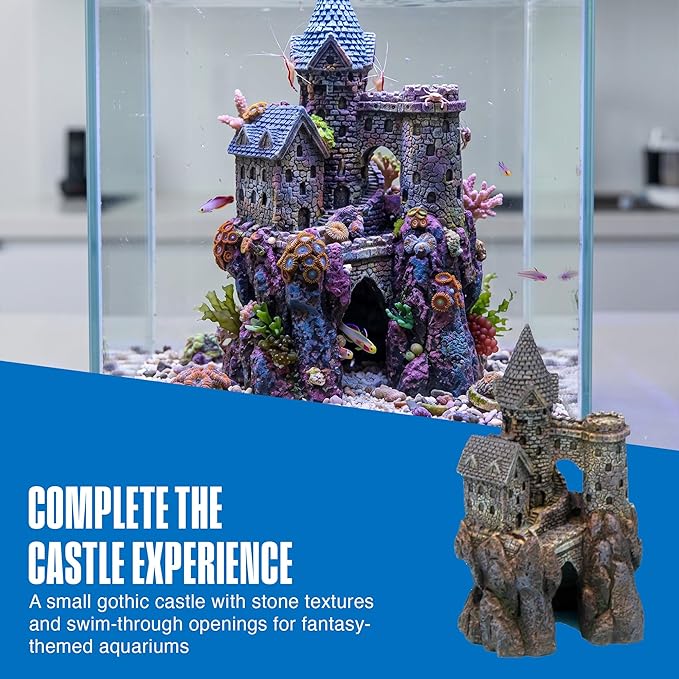 Penn-Plax Age-of-Magic Wizard’s Castle Aquarium Decoration – Safe for Freshwater and Saltwater Fish Tanks – Small