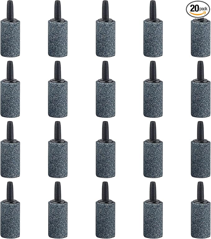 Pawfly Aquarium 1 Inch Air Stone Cylinder Grey Bubble Diffuser Oxygen Aerator Stone for Nano Air Pumps Small Buckets and Fish Tanks,20 Pack