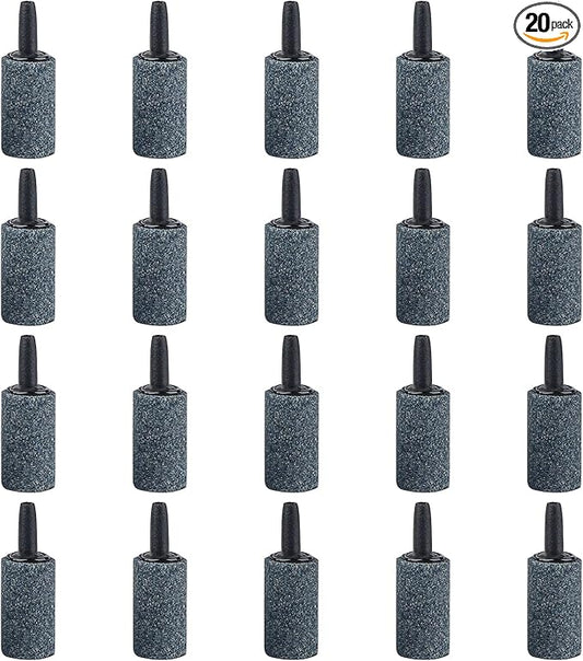Pawfly Aquarium 1 Inch Air Stone Cylinder Grey Bubble Diffuser Oxygen Aerator Stone for Nano Air Pumps Small Buckets and Fish Tanks,20 Pack