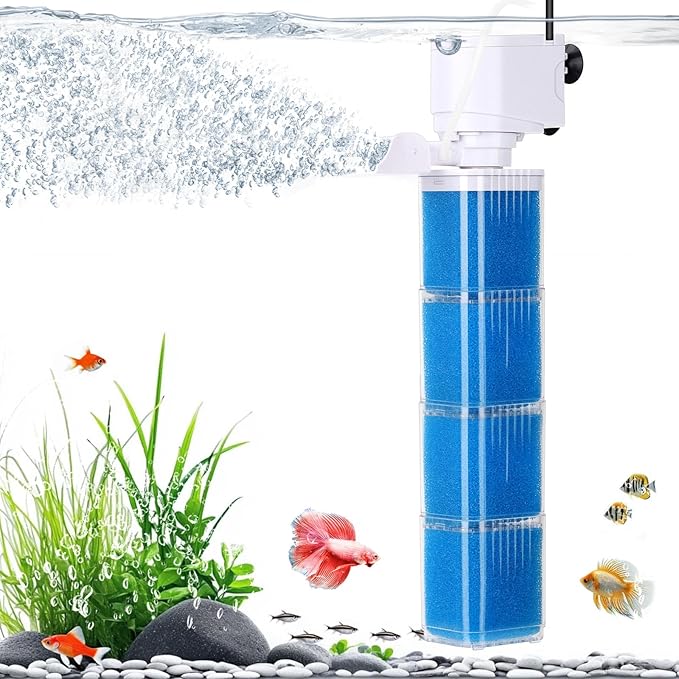 4-IN-1 Aquarium Power Filter - Mutil Stage Filtration, Adjustable Oxygenation/Wavemaker, Whisper-Quiet Submersible Fish Tank Filter & Water Circulation System for 20-100 Gal Fresh/Salt Tank