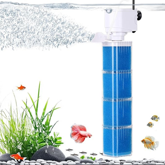 4-IN-1 Aquarium Power Filter - Mutil Stage Filtration, Adjustable Oxygenation/Wavemaker, Whisper-Quiet Submersible Fish Tank Filter & Water Circulation System for 20-100 Gal Fresh/Salt Tank