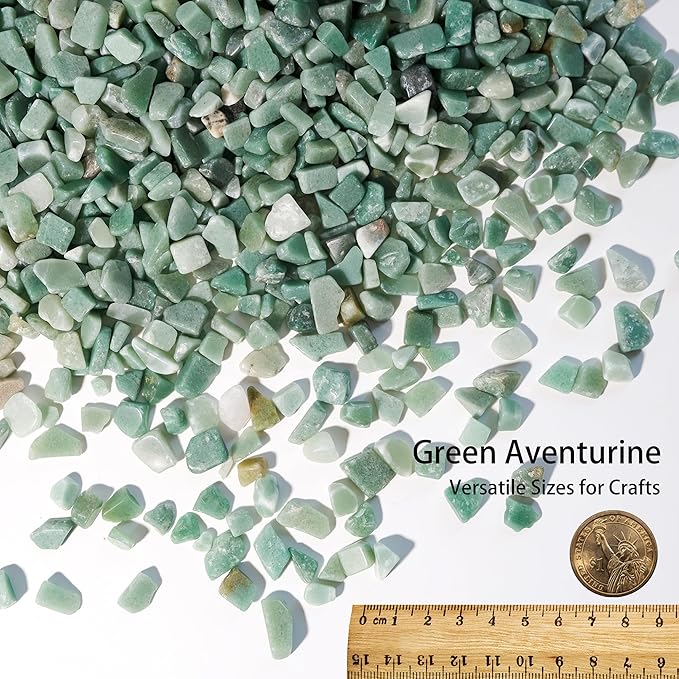Green Aventurine Crystal Chips 2lbs (1200+ Pieces) – 8-15mm Natural Polished Healing Stones for Plants, Aquarium, Crafts, DIY Decor, Jewelry Making & Gifts – Stone of Luck & Prosperity