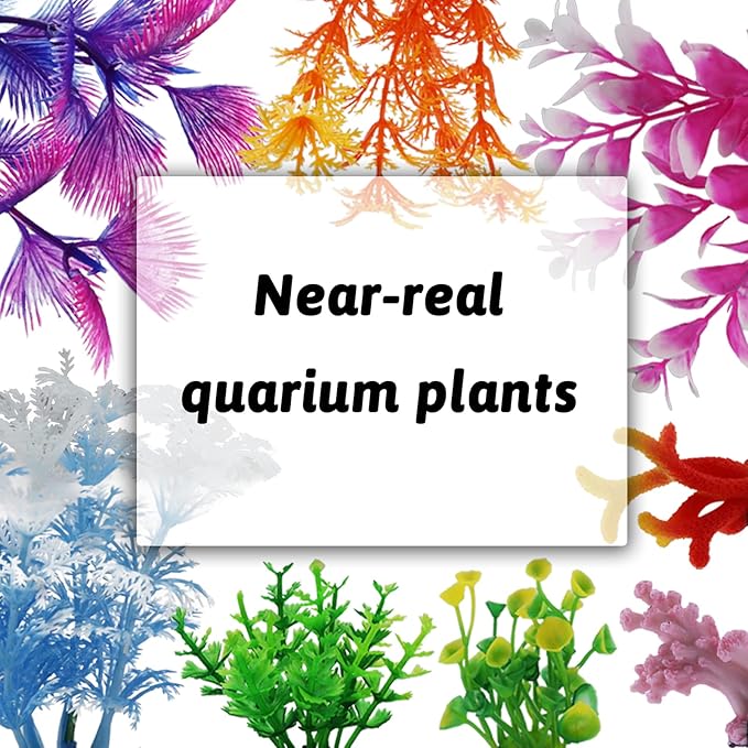 Fish Tank Decorations Plants with Resin Coral, 8 pcs Aquarium Decor