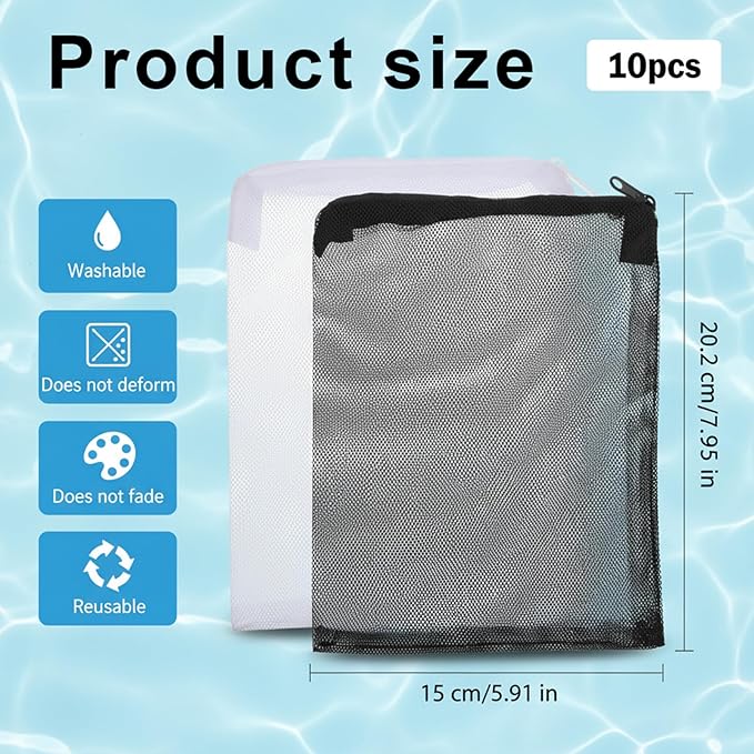 10 Pcs Media Bags for Aquarium with Zipper, 7.8 X 5.9 Inch Fish Tank Fine Mesh Bag for Fish Tank Activated Carbon, Ceramic Rings