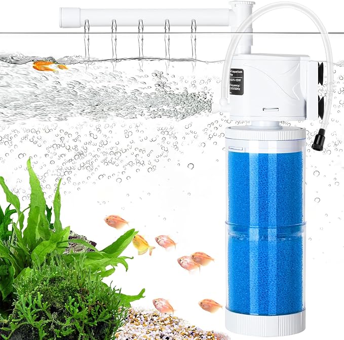 AQQA Submersible Aquarium Filter Whisper Fish Tank Filters Adjustable Internal Power Filter for 50-100 Gallon Water Filtration/Circulation/Oxygenation (15W，260GPH)