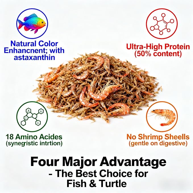 90g/3.17oz Freeze Dried Krill Fish & Turtle Food, 100% Whole Antarctic Krill, High Protein, Floating (Soak to Sink), for Betta, Cichlids, Koi & Turtles, Resealable.