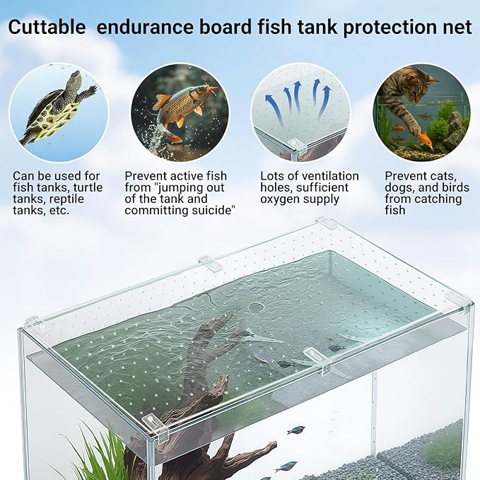 Colingmill 2 Pcs Aquarium Acrylic Fish Tank Lid Covers for 70/75/90/110 Gallon, 48 X18 Glass Cuttable Canopy Top Net, Anti-Jump Net with Clips (Each 22.68 x 16.93 x 0.1in)