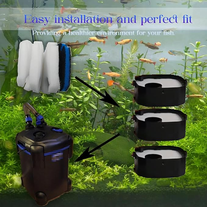 PurifyLogix Replacement Canister Filter Pads Compatible with AMOSIJOY 172/225/265GPH, 6 White Floss and 2 Coarse Filter Pads for Pondforse 172/225/265GPH Aquarium (8)