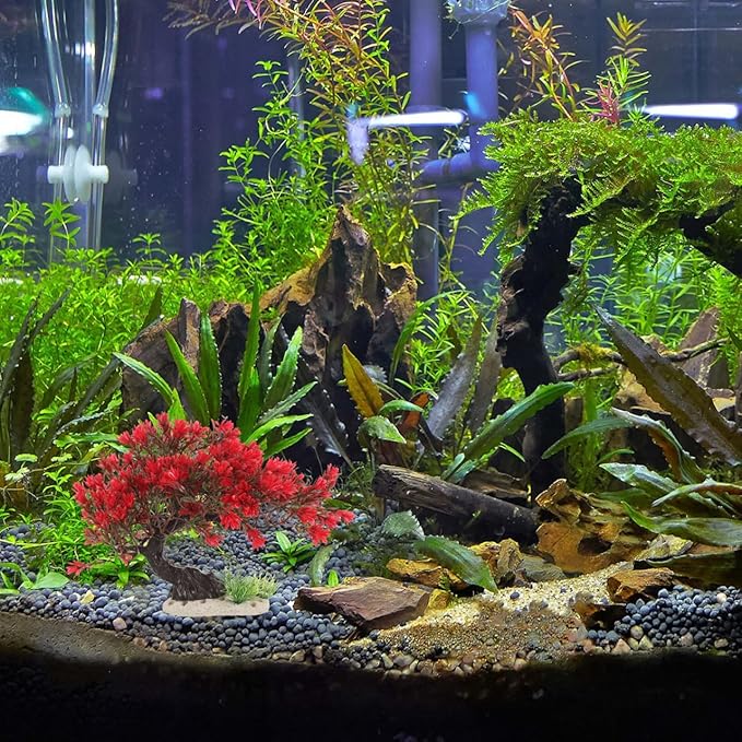 BESTOYARD Artificial Bonsai Tree Aquarium Decoration, Vibrant Plastic Plant for Betta Fish Tank, Realistic Underwater Decor Ornament & Fish Hideout Accessories, Red