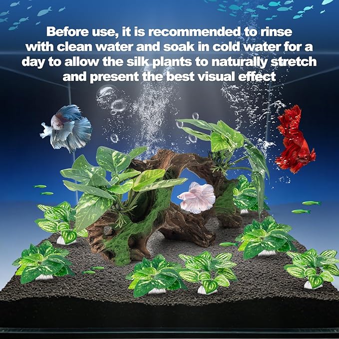 8 Pcs Driftwood Cave Aquarium Decor Decor Silk Aquarium Plants Leaves are Soft and Safe for Aquarium Decoration and Fish Tank Decoration