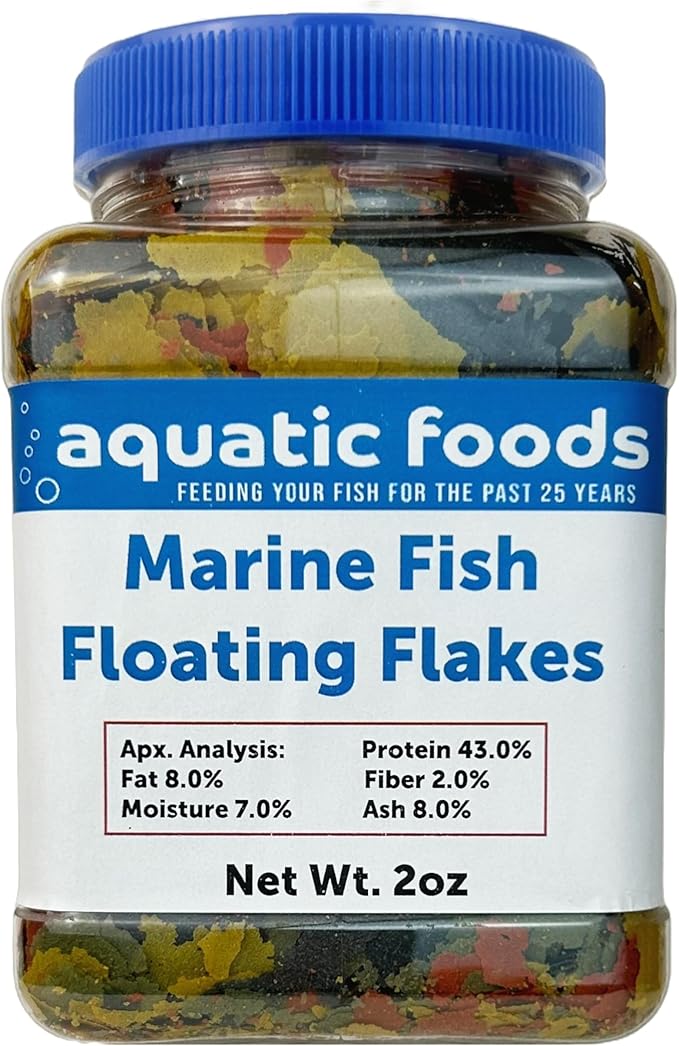 Marine Fish Premium Flakes for All Marine & Tropical Fish. Aquatic Foods Premium Flakes…2oz Small Jar