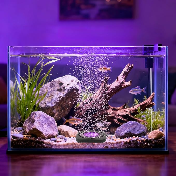Submersible Fish Tank Decor Light: Aquarium Bubble LED Lights - IP68 Waterproof APP Remote Control 5050 RGB Color Changing Aquarium Decor Bubble Lamp for Fish Enthusiasts Aquatic Pets