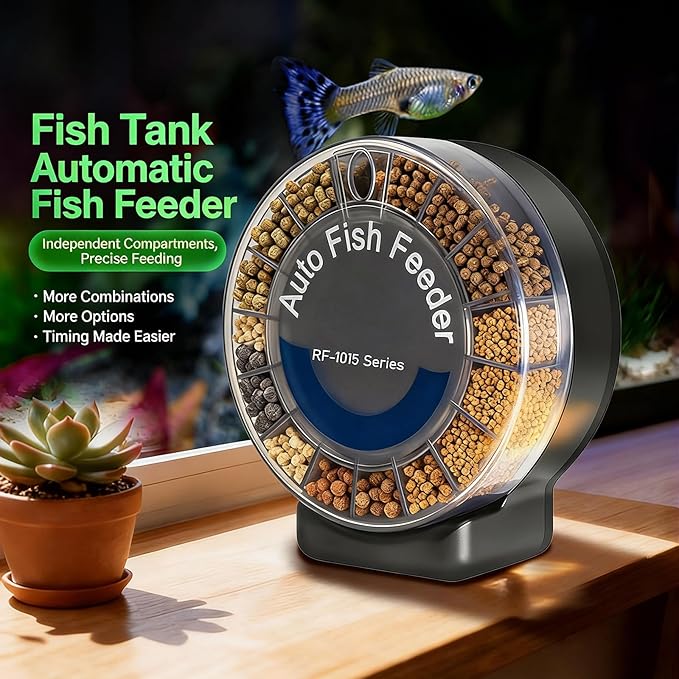 Automatic Fish Feeder for Aquariums with 15 Compartments Portion Control and Auto Programming for Fish F