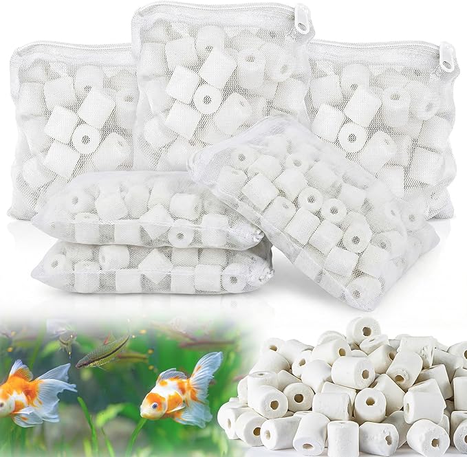 Sukh 6 Bags Ceramic Rings for Aquarium Filter - 850g Bio Ceramic Media Balls Replacement Biological Material Remover for Aquarium,Fish Tank,Pond,Canister Filter with 6 Mesh Bags