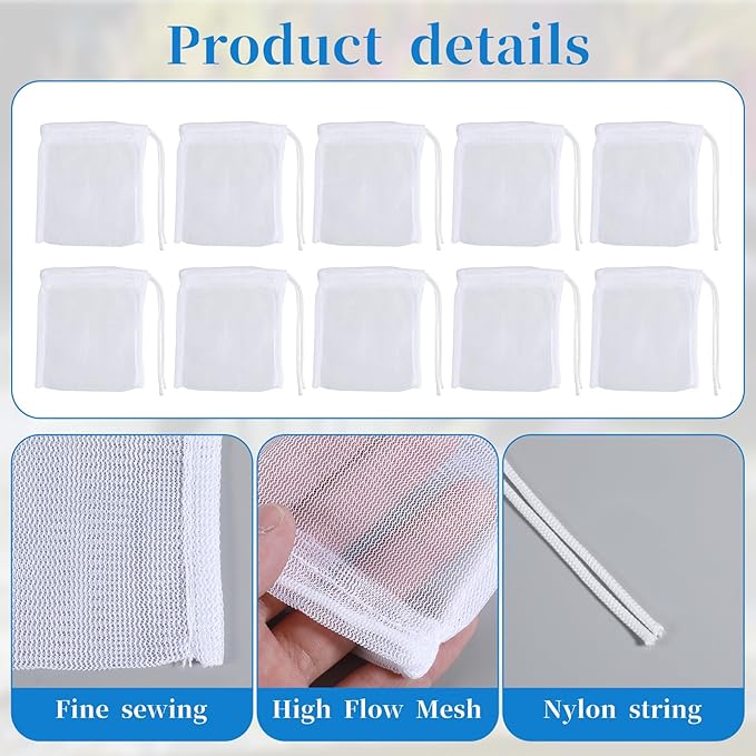 QfwdfcTrenz 10PCS Aquarium Filter Media Bags for Activated Carbon, 4" X 3.5" Mesh Filter Bags for Aquarium, Carbon Filters Bag for Aquariums, High Flow Aquariums Mesh Media Filters Bag