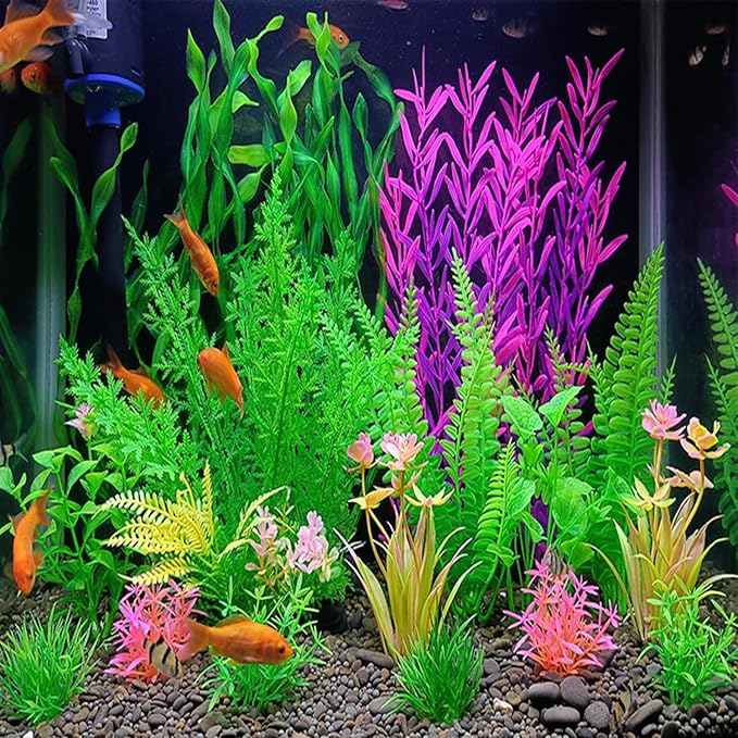 18 Pieces Colorful Artificial Fish Tank Decorations, Aquarium Decorations Fish Tank Purple Artificial Plastic Plants